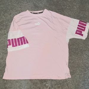 Pink and white PUMA color block t-shirt